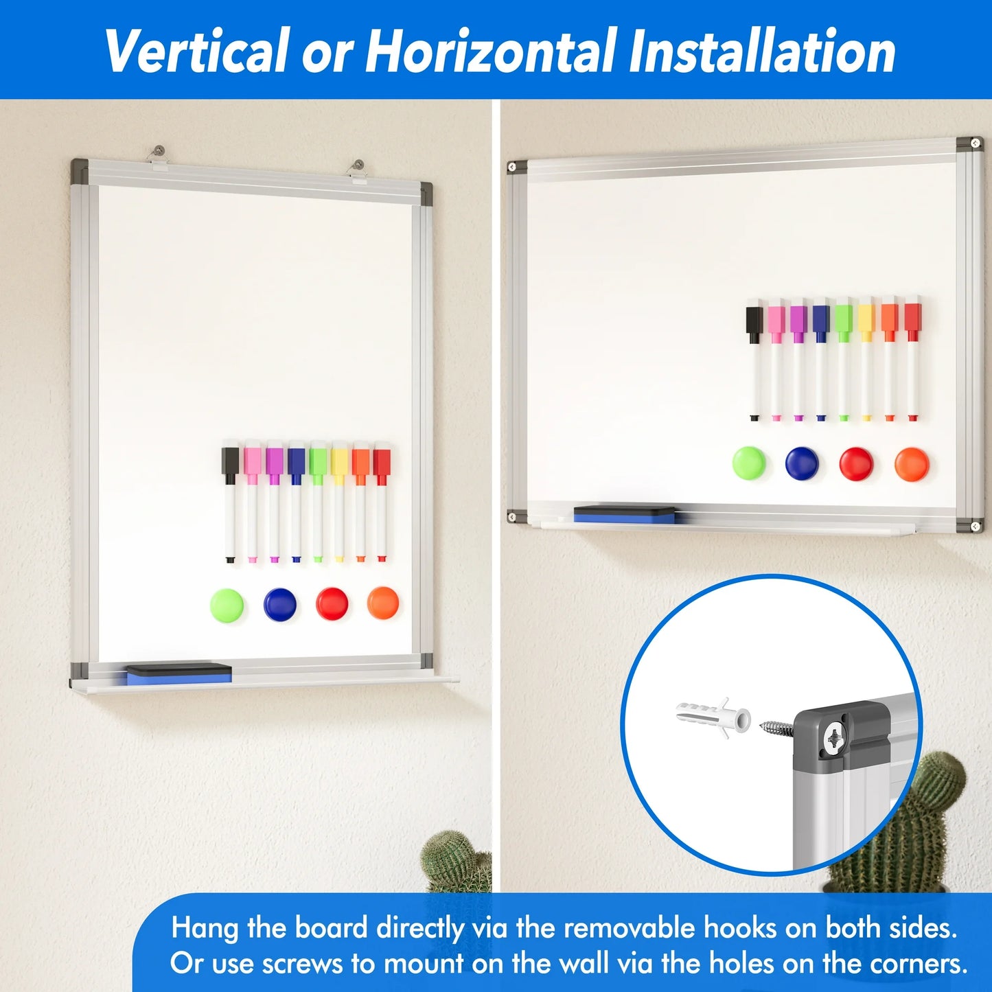 Tooloton Magnetic Whiteboard Dry Erase Board for Wall, 16" X 12" Hanging Small White Board