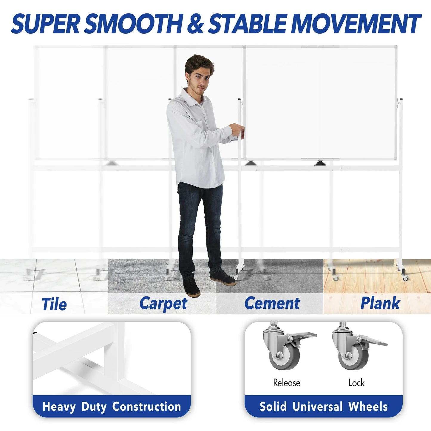 Tooloton Large Rolling Whiteboard on Wheels, 48 x 36 Inches with Stand, 4' x 3' Magnetic Dry Erase Board Easel