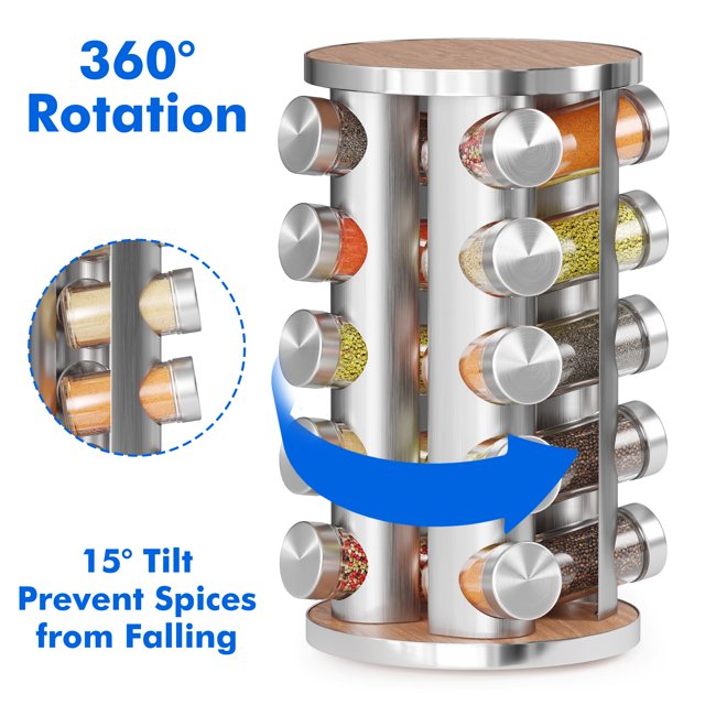 Tooloton Revolving Spice Rack Set with 20 Spice Jars,