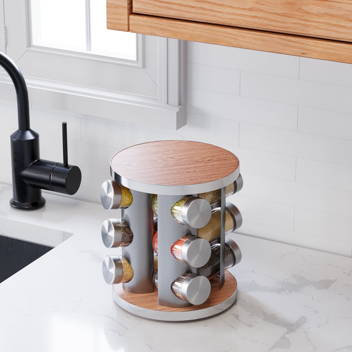 Tooloton Revolving Spice Rack Set with 12 Spice Jars, Includes 386 Spice Labels