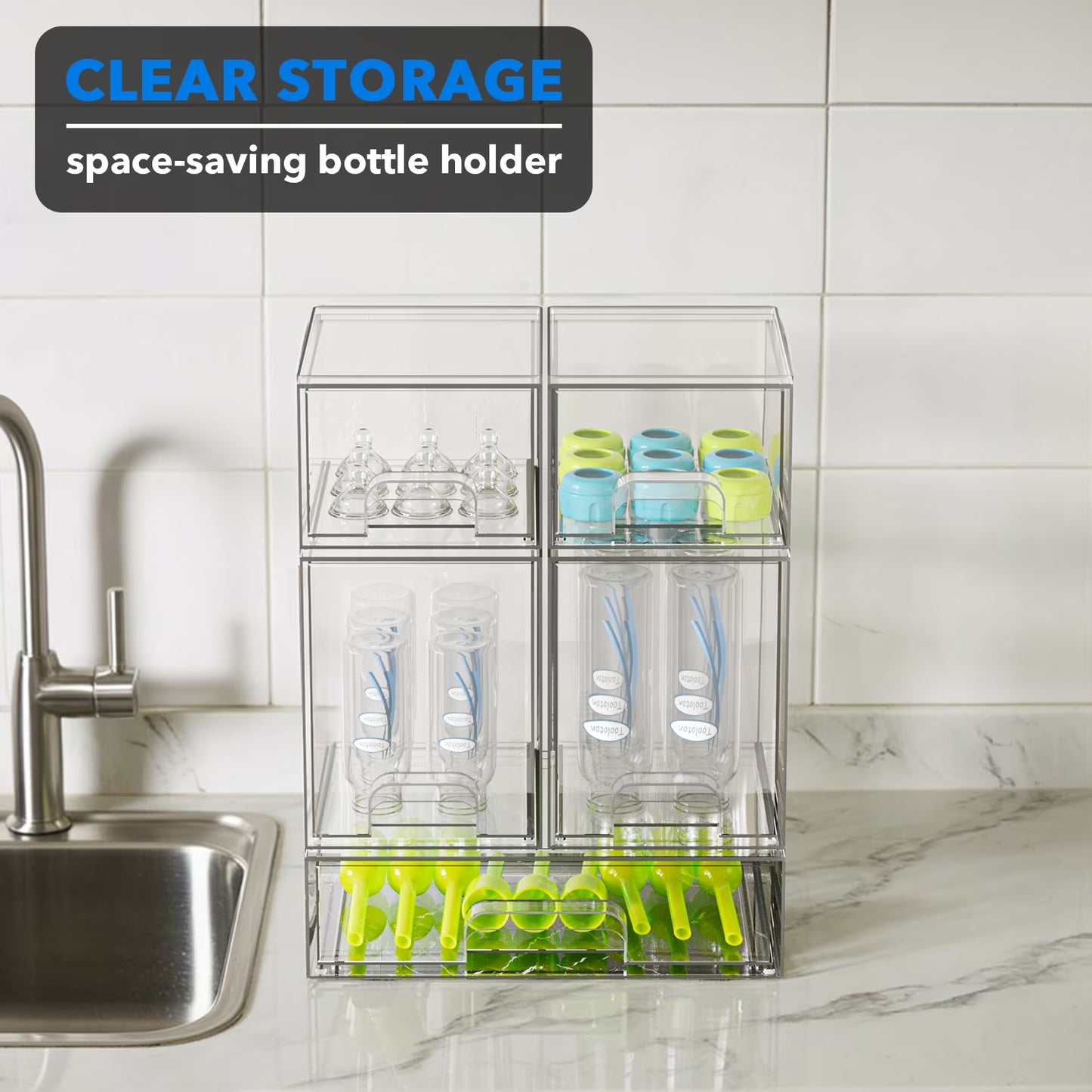 Tooloton Acrylic Stackable Drawers Organizer, 5-Pack for Countertop and Cabinet Storage, 2 Small + 2 Medium + 1 Large, Clear