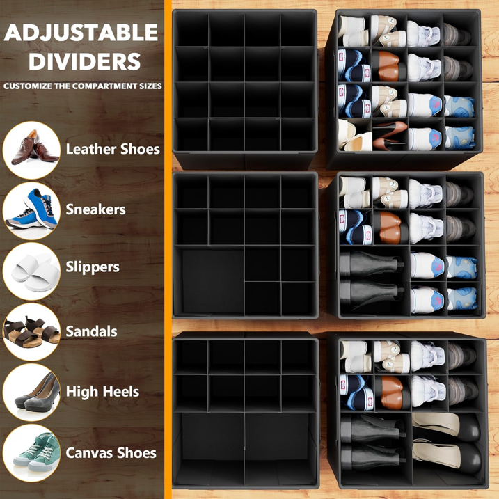 Tooloton Shoe Organizer for Closet, 2 Pack, Fits 16-32 Pairs, Black