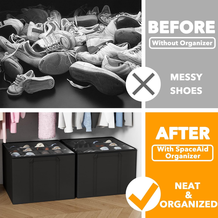 Tooloton Shoe Organizer for Closet, 2 Pack, Fits 16-32 Pairs, Black