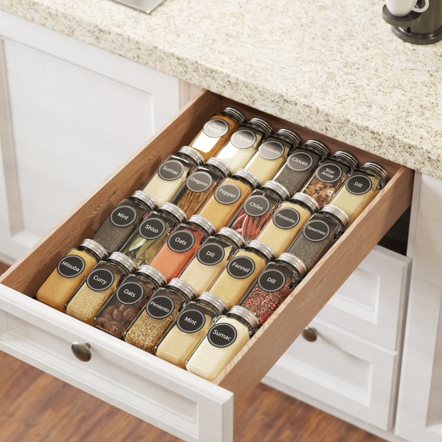 Tooloton 24 Pcs Spice Jars, 374 Spice labels, 386 Round Labels, 1 Collapsible Funnel and 1 Pen
