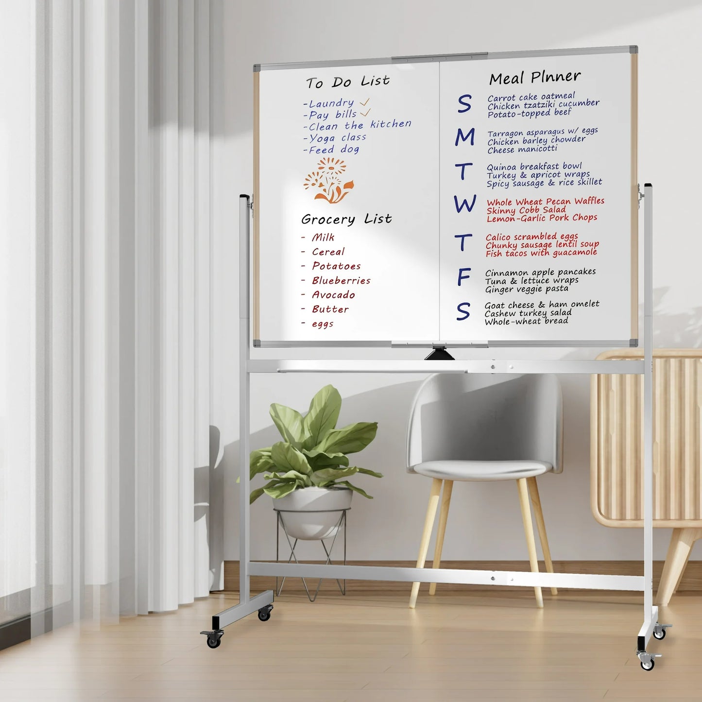 Tooloton Large Rolling Whiteboard on Wheels, 48 x 36 Inches with Stand, 4' x 3' Magnetic Dry Erase Board Easel