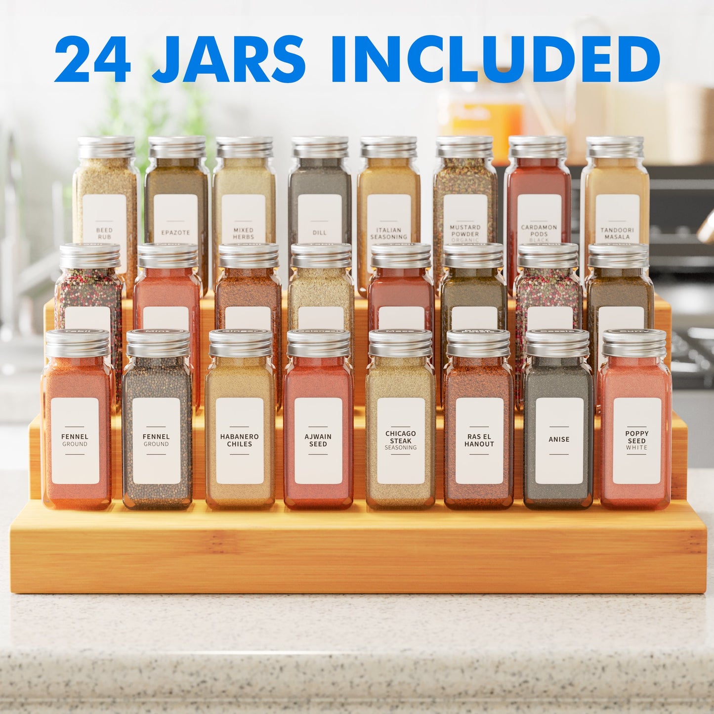 Tooloton 24 Pcs Spice Jars, 374 Spice labels, 386 Round Labels, 1 Collapsible Funnel and 1 Pen