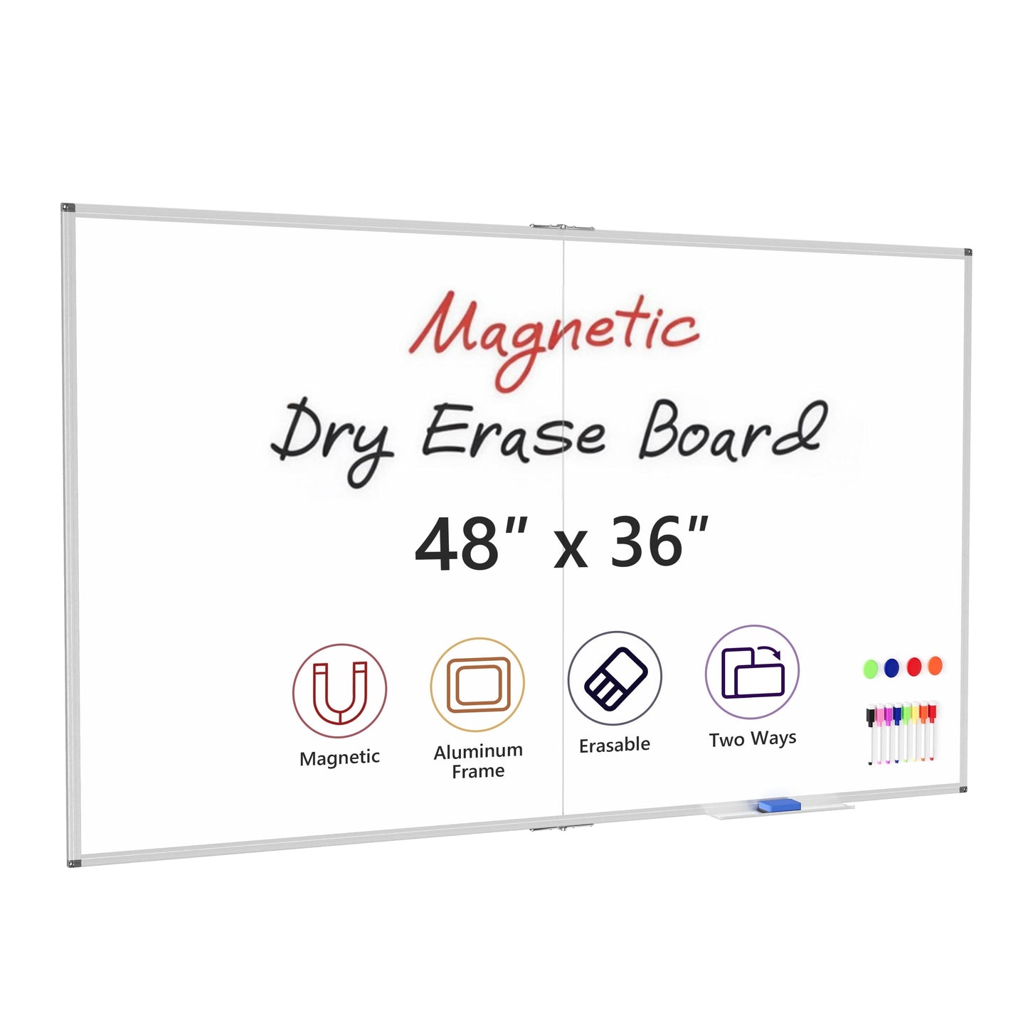 Magnetic Whiteboard Dry Erase Board for Wall, 48" X 36" Hanging White Board, Silver