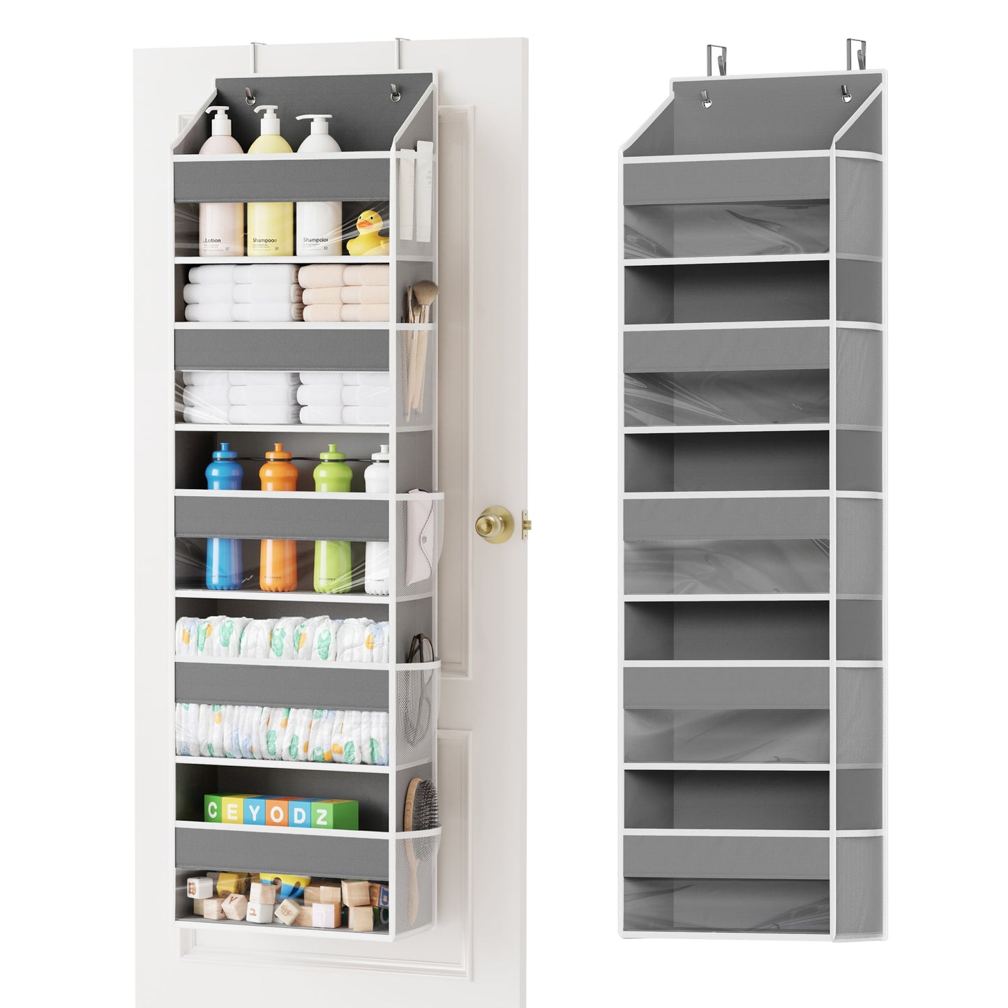 Tooloton Over-the-Door Organizer with 5 Large Pockets & 10 Mesh Side Pockets, Gray (1 Pack)