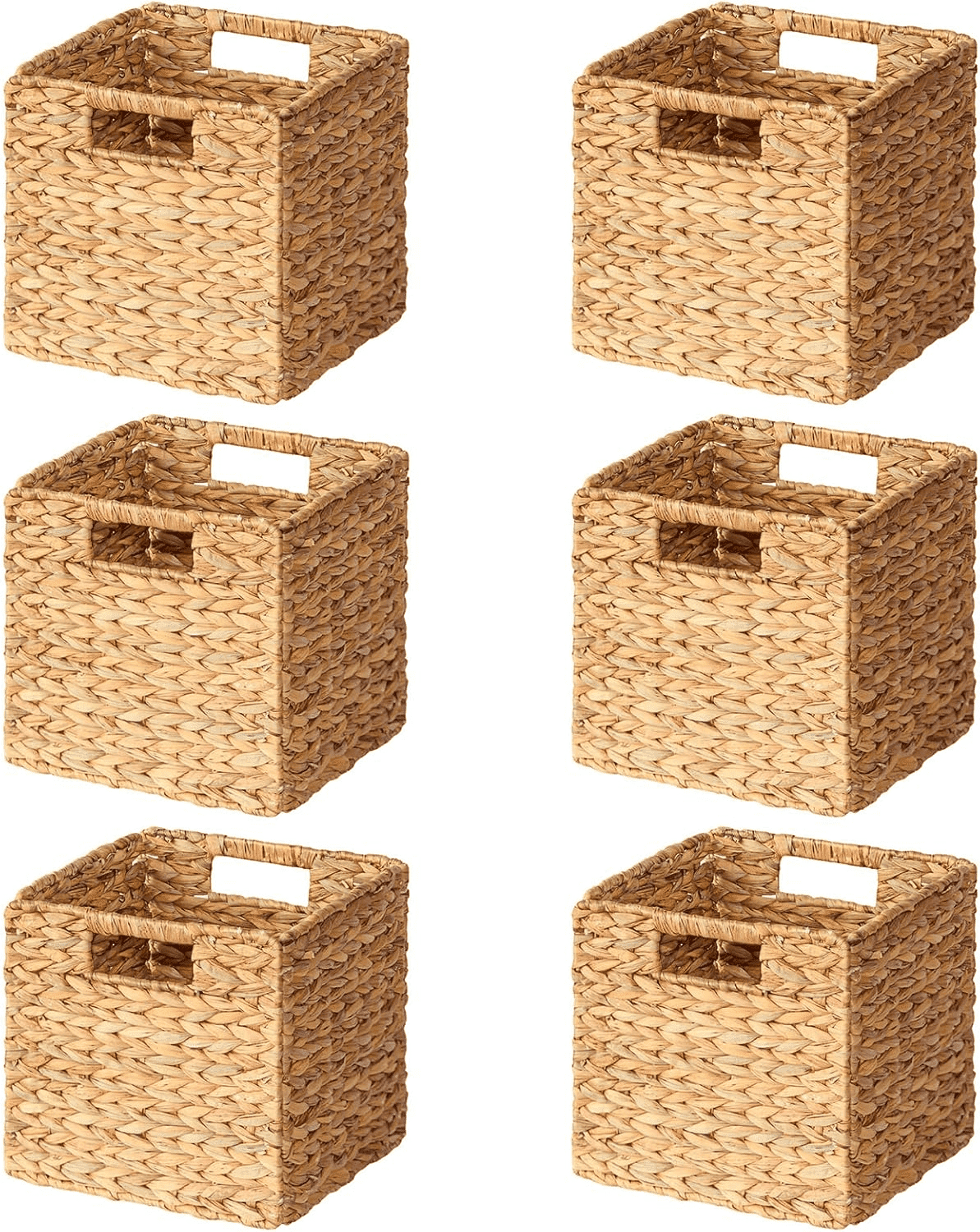 Tooloton 6-Pack Woven Storage Bins with Handles, Natural Rattan Water Hyacinth Organizer for Shelves, 10.5x10.5x10.5 Inch