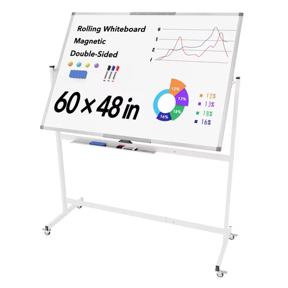Tooloton 60 x 48 Double Sided Rolling Whiteboard, Mobile Whiteboard Magnetic White Board - Large Reversible Dry Erase Board Easel Standing Board on Wheels with Stand (60 x 48)