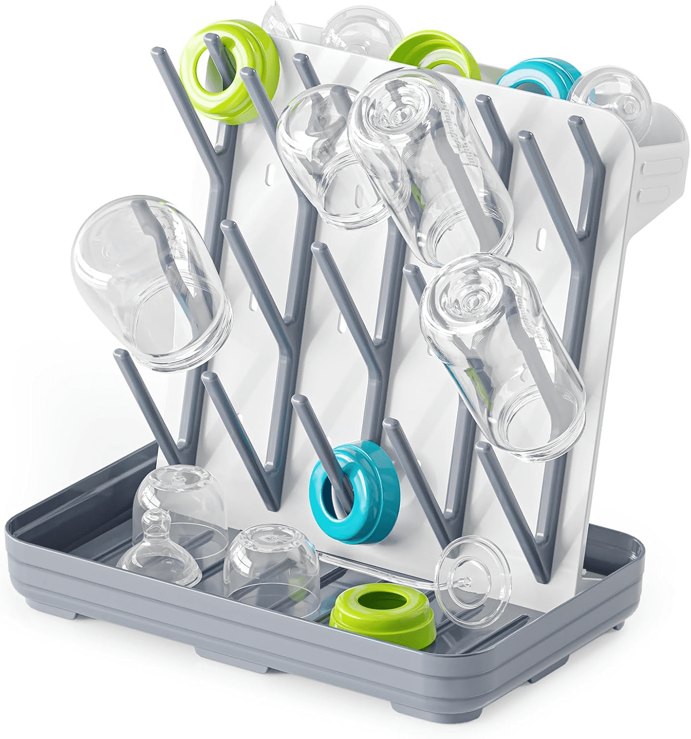 Tooloton Baby Bottle Drying Rack with 20 Hooks, Space Saving Kitchen Bottles Rack Dryer, Vertical Baby Bottle Holder Organizer for Countertop Storage Accessories (White and Gray)