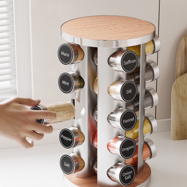 Tooloton Revolving Spice Rack Set with 20 Spice Jars,