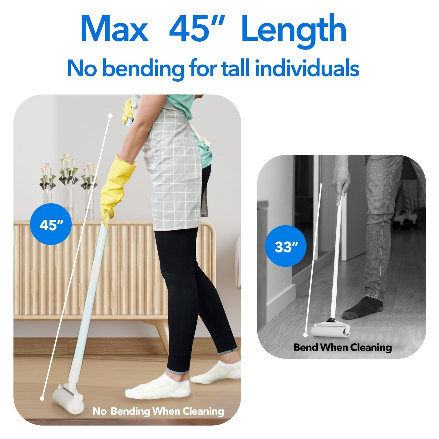 Tooloton Extendable Long Handle 9.45'' Lint Rollers, 360 Sheets, 4 Pack