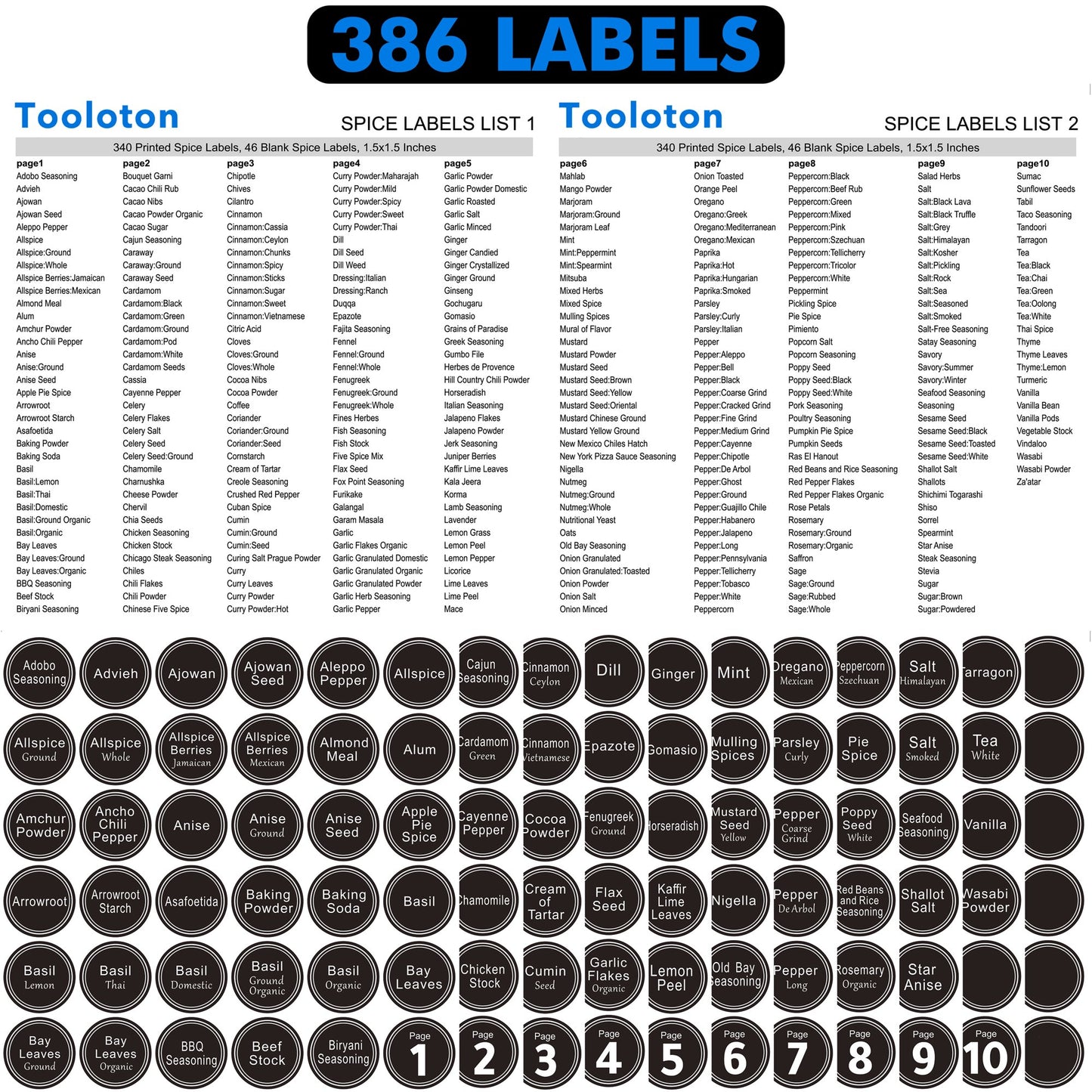 Tooloton 24 Pcs Spice Jars, 374 Spice labels, 386 Round Labels, 1 Collapsible Funnel and 1 Pen