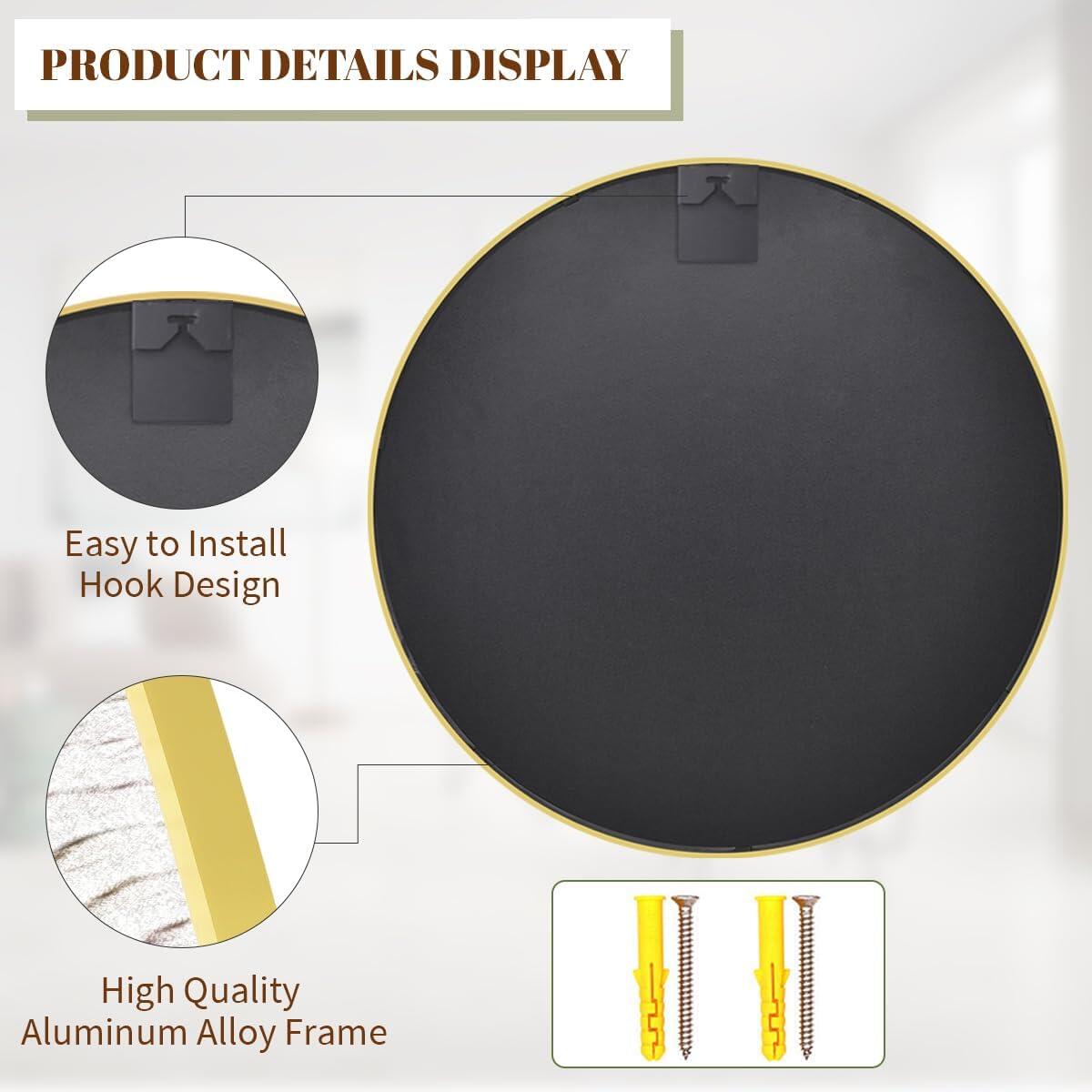 24 Inch Round Mirror, Metal Frame Circle Mirror,Gold