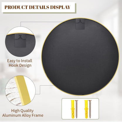 24 Inch Round Mirror, Metal Frame Circle Mirror,Gold