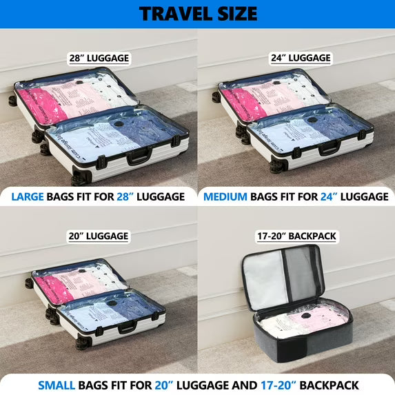 Tooloton Vacuum Storage Bags with Portable Electric Pump, 10 Small Compression Packing Cubes for Clothes & Suitcase, Space Saver Organizer
