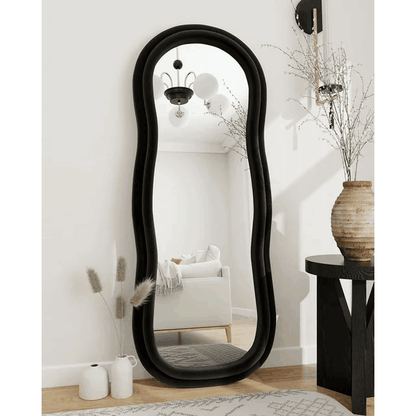 Tooloton 71"x 30" Full Length Floor Mirror Wavy Mirror Leaning or Hanging with Stand,Black