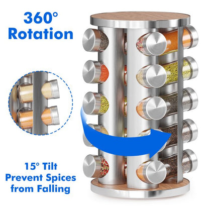 Tooloton Revolving Spice Rack Set with 20 Spice Jars,