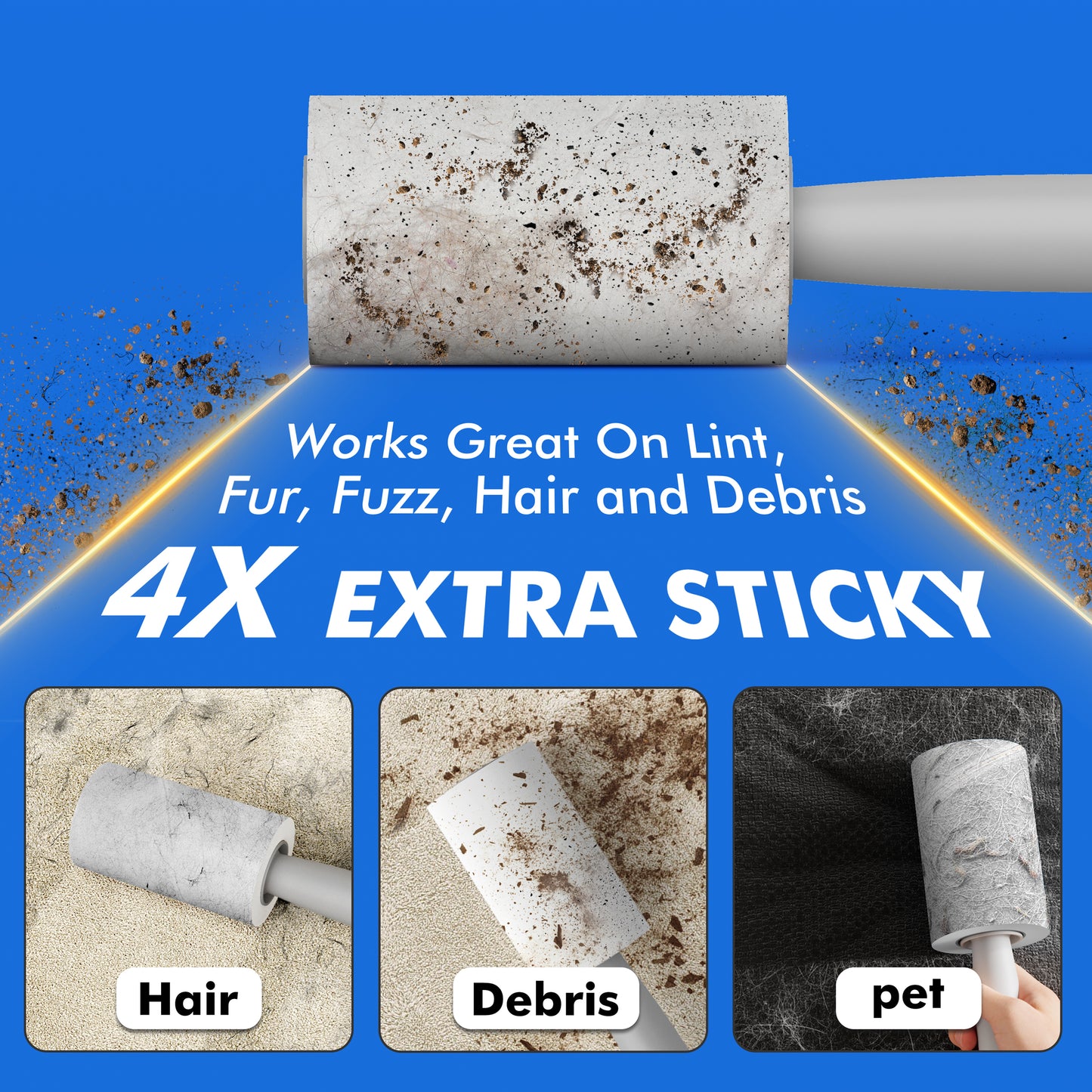 Tooloton Extra Sticky Lint Roller, 4-pack, 400 Sheets