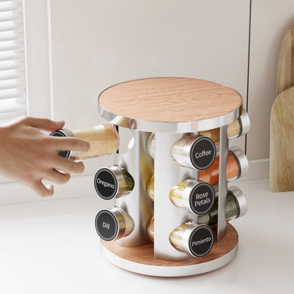 Tooloton Revolving Spice Rack Set with 12 Spice Jars, Includes 386 Spice Labels