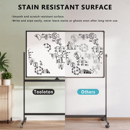 Tooloton Large Rolling Whiteboard on Wheels, 48 x 36 Inches with Stand, 4' x 3' Magnetic Dry Erase Board Easel, Black
