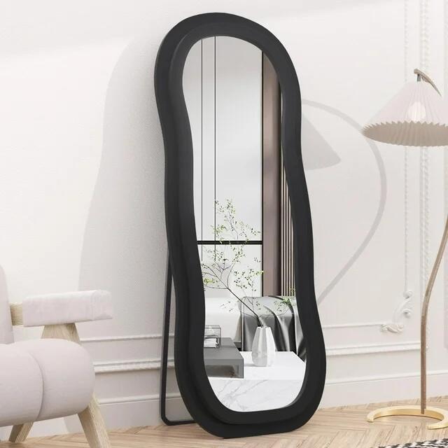 Tooloton 71"x 30" Full Length Floor Mirror Wavy Mirror Leaning or Hanging with Stand,Black