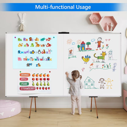 Tooloton 72" x 48" Magnetic Aluminum Frame Whiteboard, Foldable Wall-Mounted Dry Erase Board with Pen Tray
