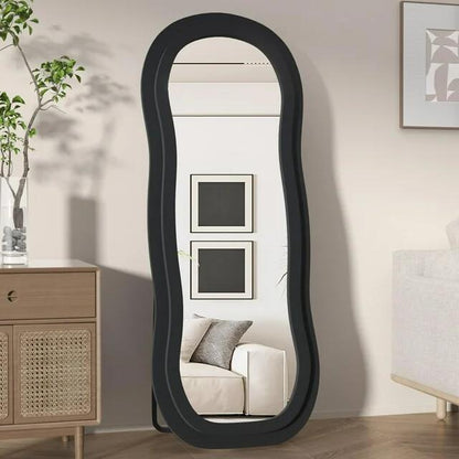 Tooloton 71"x 30" Full Length Floor Mirror Wavy Mirror Leaning or Hanging with Stand,Black