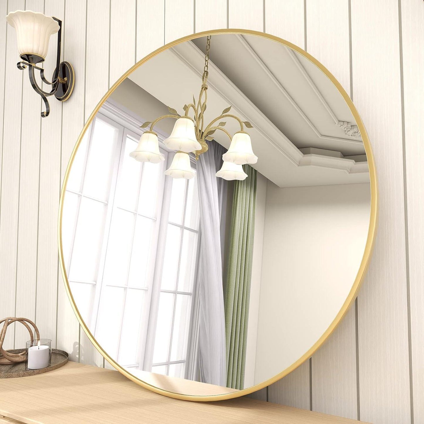 24 Inch Round Mirror, Metal Frame Circle Mirror,Gold