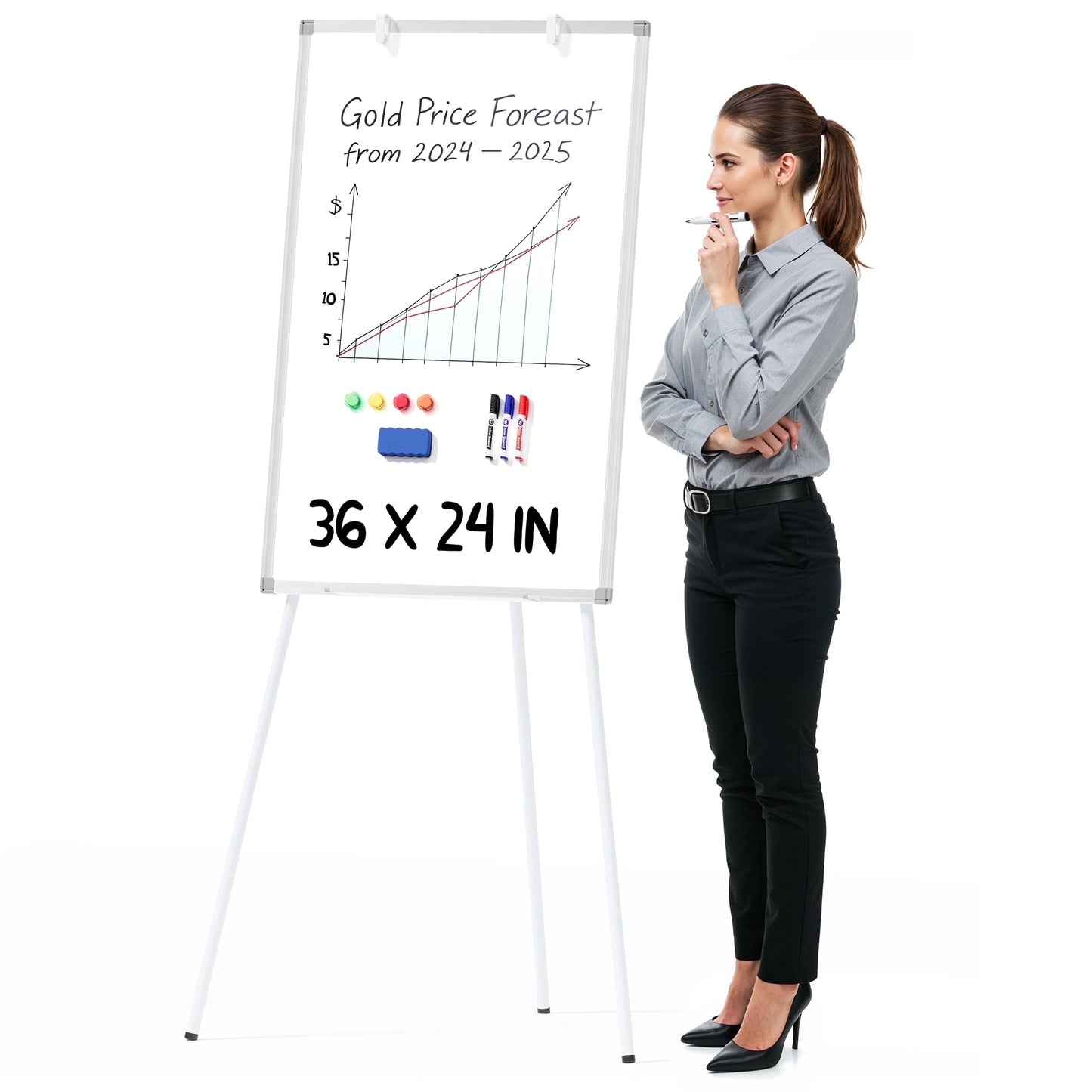 Tooloton 36x24 Inch Magnetic Whiteboard with Adjustable Tripod Stand, Portable Dry Erase Board for Home, Office & School Use