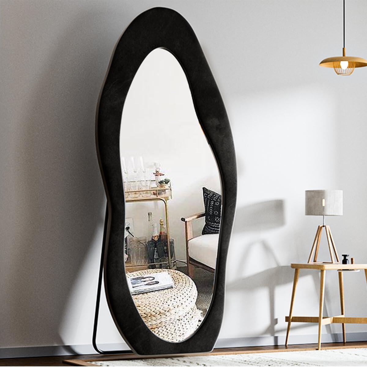 Tooloton 71"x 30" Full Length Floor Mirror Wavy Mirror Leaning or Hanging with Stand,Black