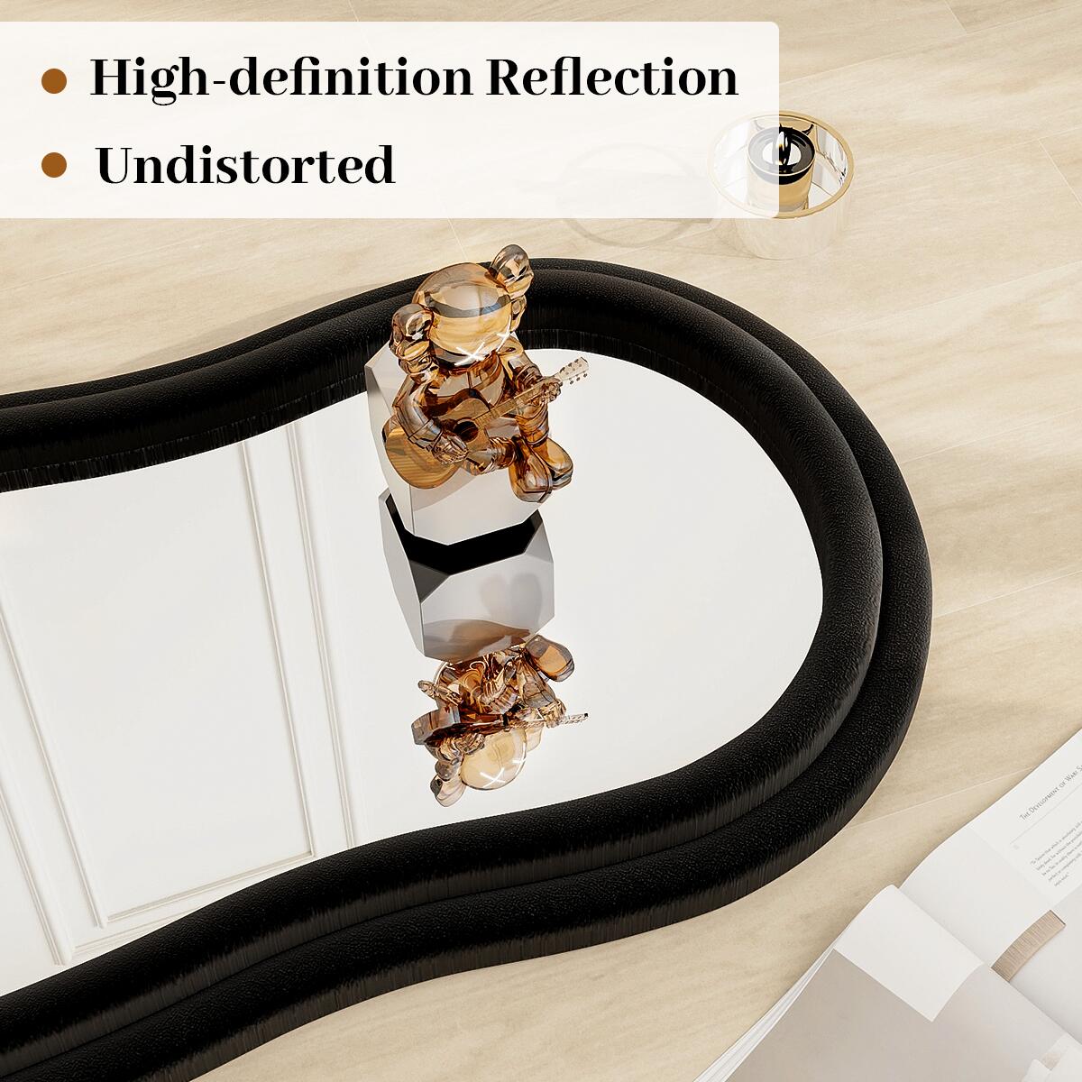 Tooloton 71"x 30" Full Length Floor Mirror Wavy Mirror Leaning or Hanging with Stand,Black