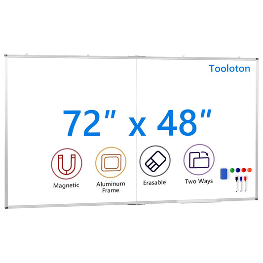 Tooloton 72" x 48" Magnetic Aluminum Frame Whiteboard, Foldable Wall-Mounted Dry Erase Board with Pen Tray