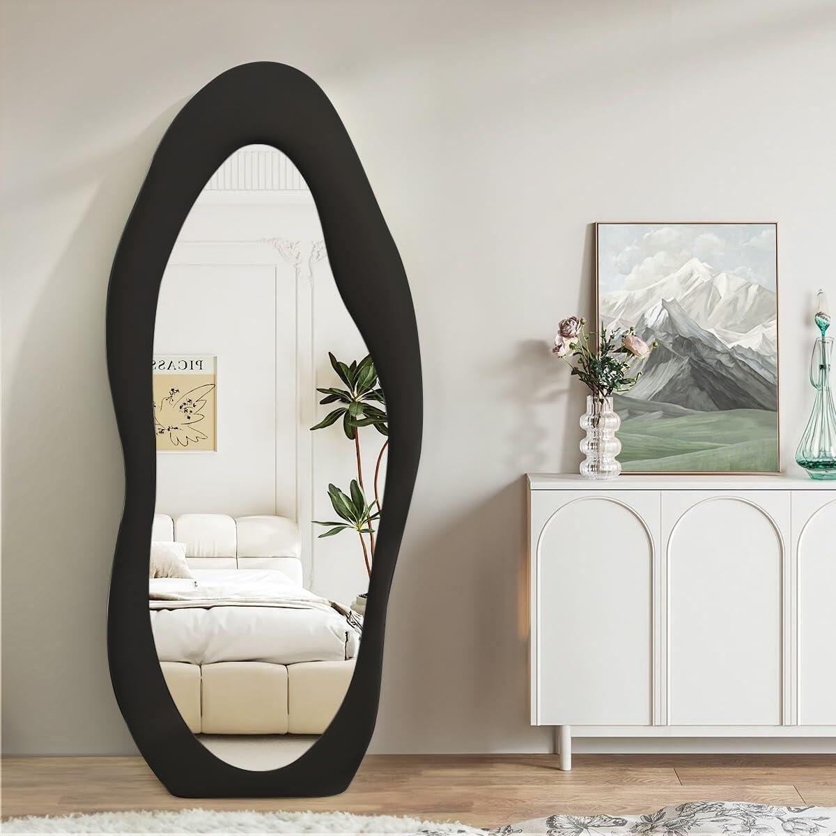 Tooloton 71"x 30" Full Length Floor Mirror Wavy Mirror Leaning or Hanging with Stand,Black