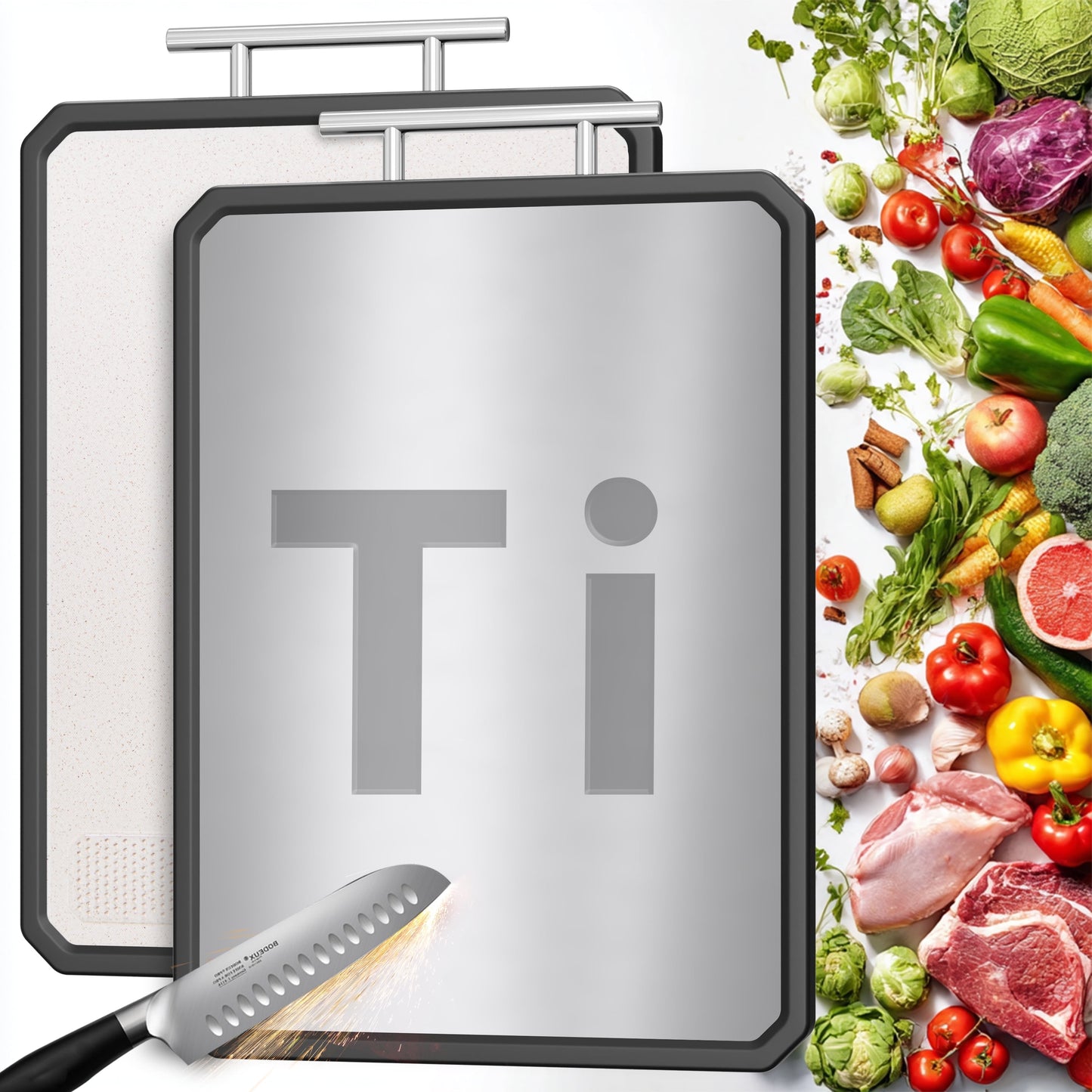 Tooloton Double Sided Titanium & Wheat Straw Chopping Board, 16x11 Inch