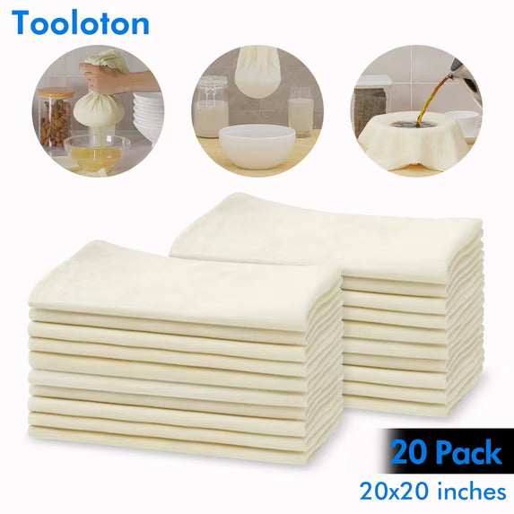 Tooloton 20 PCS Reusable Cheesecloth, 20x20 Inch, 100% Cotton Unbleached