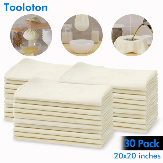 Tooloton 30 PCS Reusable Cheesecloth, 20x20 Inch, 100% Cotton Unbleached