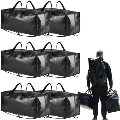 Tooloton Heavy Duty Moving Bags, Extra Large Storage Totes with Backpack Straps, Strong Handles & Zippers, 6 Pack, Black