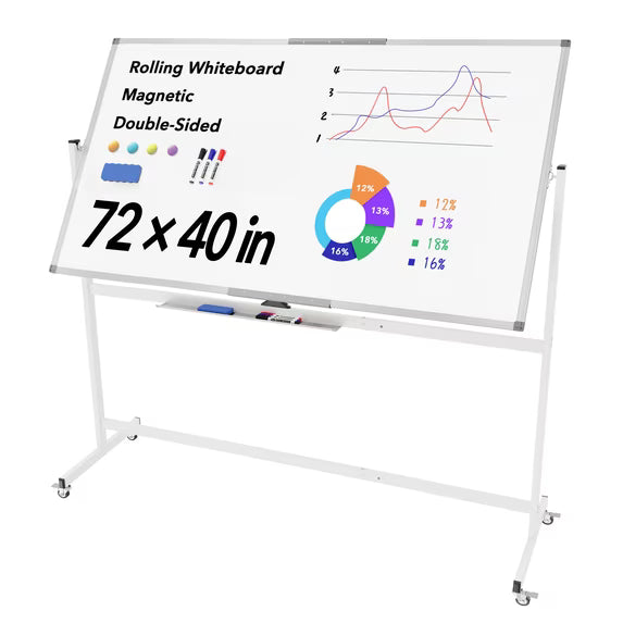 Tooloton Mobile Reversible Whiteboard with Wheels, 72 x 40 Inch Magnetic Dry Erase Board