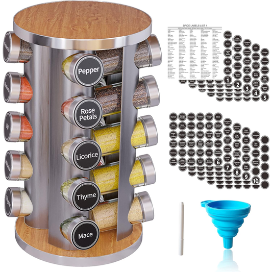 Tooloton Revolving Spice Rack Set with 20 Spice Jars,