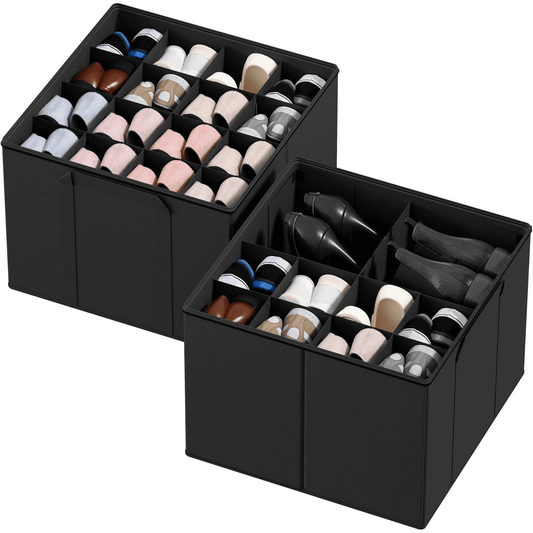 Tooloton Shoe Organizer for Closet, 2 Pack, Fits 16-32 Pairs, Black