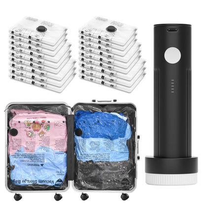 Tooloton Vacuum Bags with Portable Electric Pump, 18 Combo (6L/6M/6S) Compression Packing Seal Cubes for Clothing Suitcase Luggage Organizer, Space Saver Clothes Storage Bags