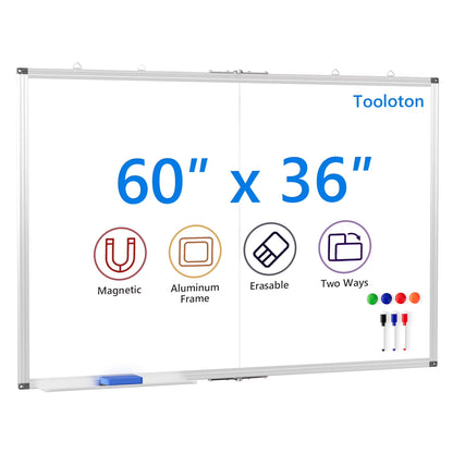 White Board Dry Erase 60 x 36，maxtek Large Magnetic Whiteboard 5' X 3' Dry Erase Board Foldable with Long Marker Tray for Wall-Mounted Aluminum Memo Board Supplies for Class Office & Home