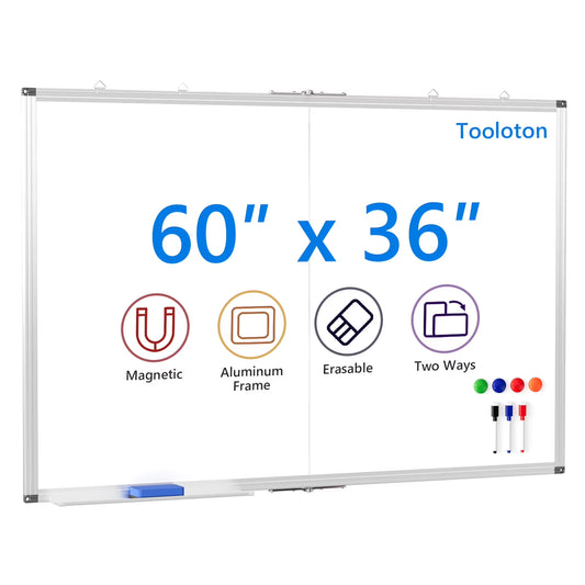 White Board Dry Erase 60 x 36，maxtek Large Magnetic Whiteboard 5' X 3' Dry Erase Board Foldable with Long Marker Tray for Wall-Mounted Aluminum Memo Board Supplies for Class Office & Home