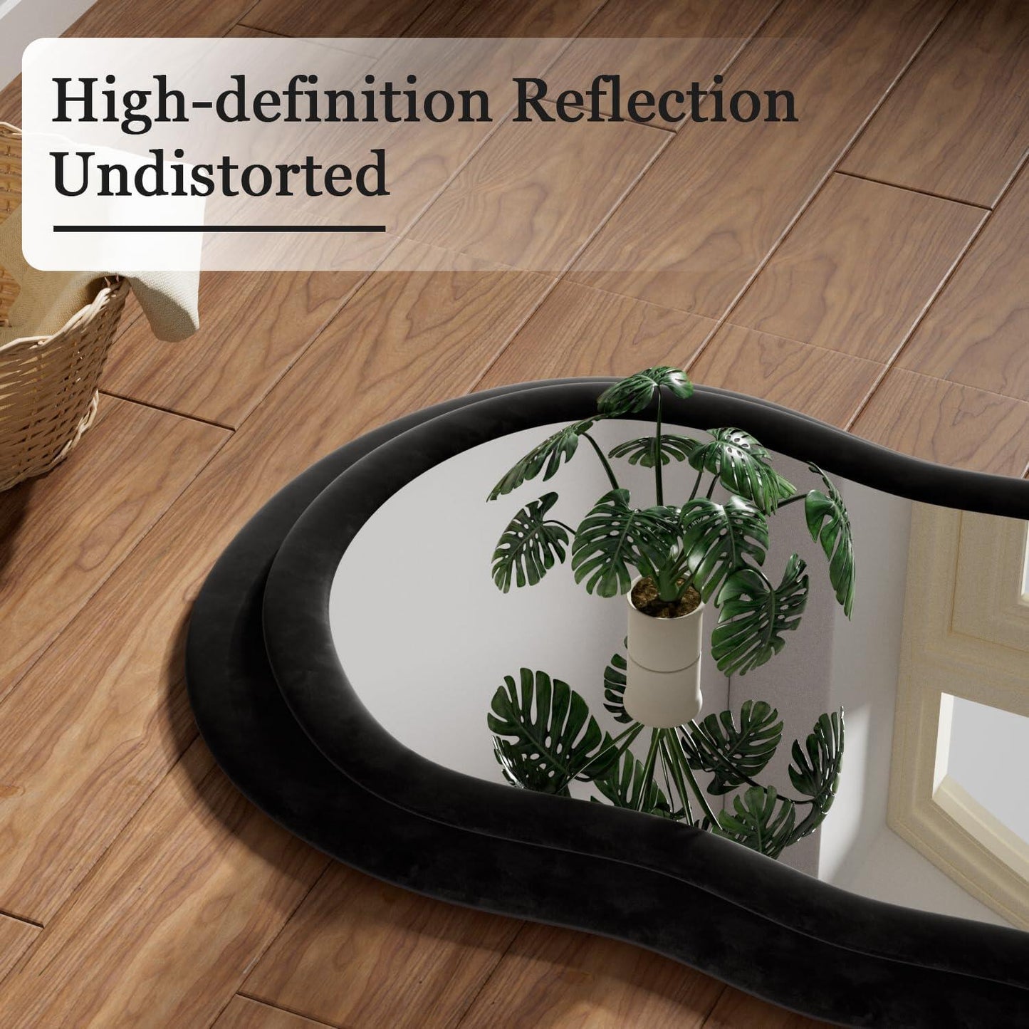 Tooloton 71"x 30" Full Length Floor Mirror Wavy Mirror Leaning or Hanging with Stand,Black