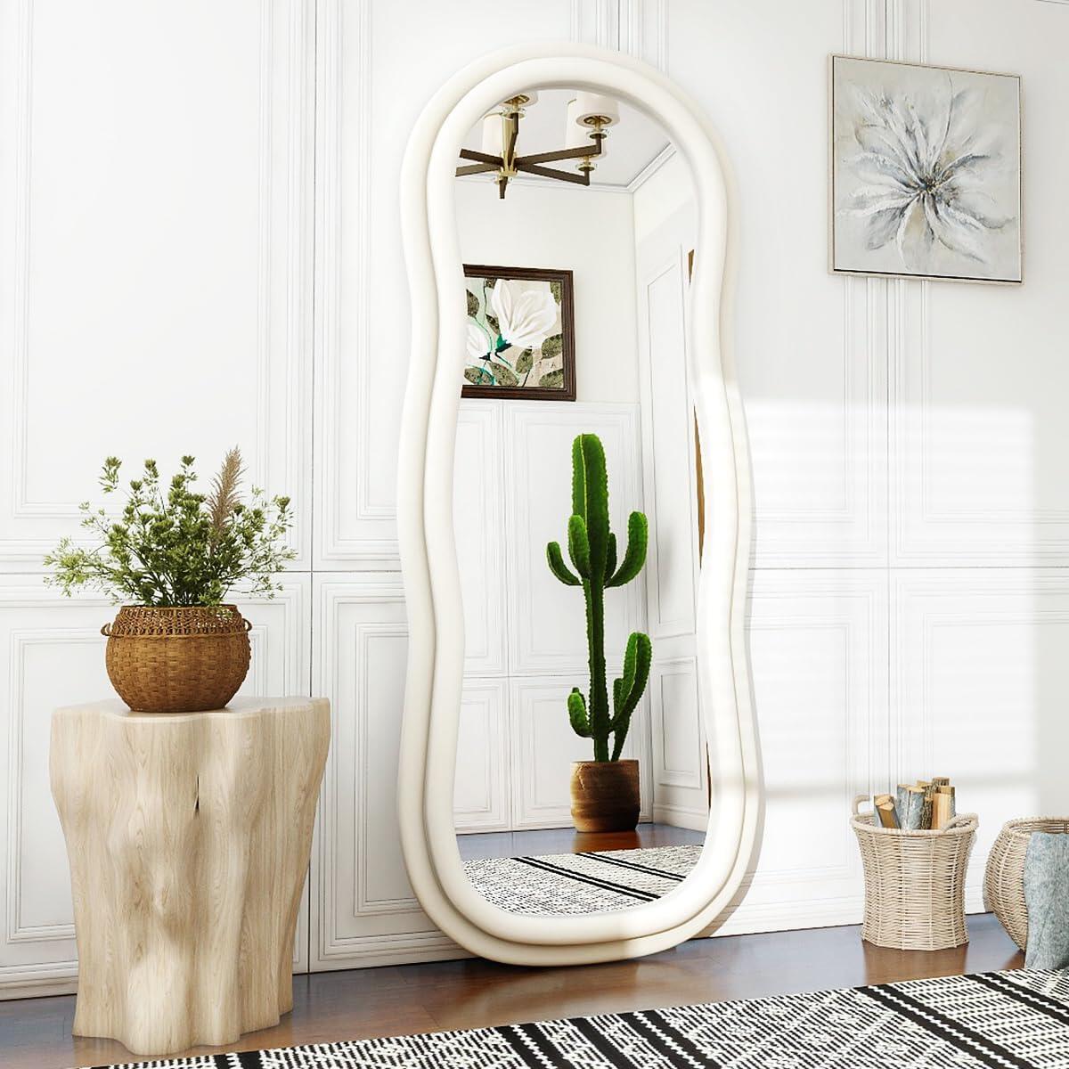 Tooloton 71"x 30" Full Length Floor Mirror Wavy Mirror Leaning or Hanging with Stand,Black