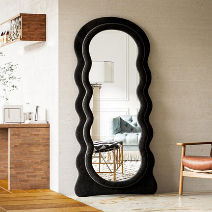 Tooloton 71"x 30" Full Length Floor Mirror Wavy Mirror Leaning or Hanging with Stand,Black