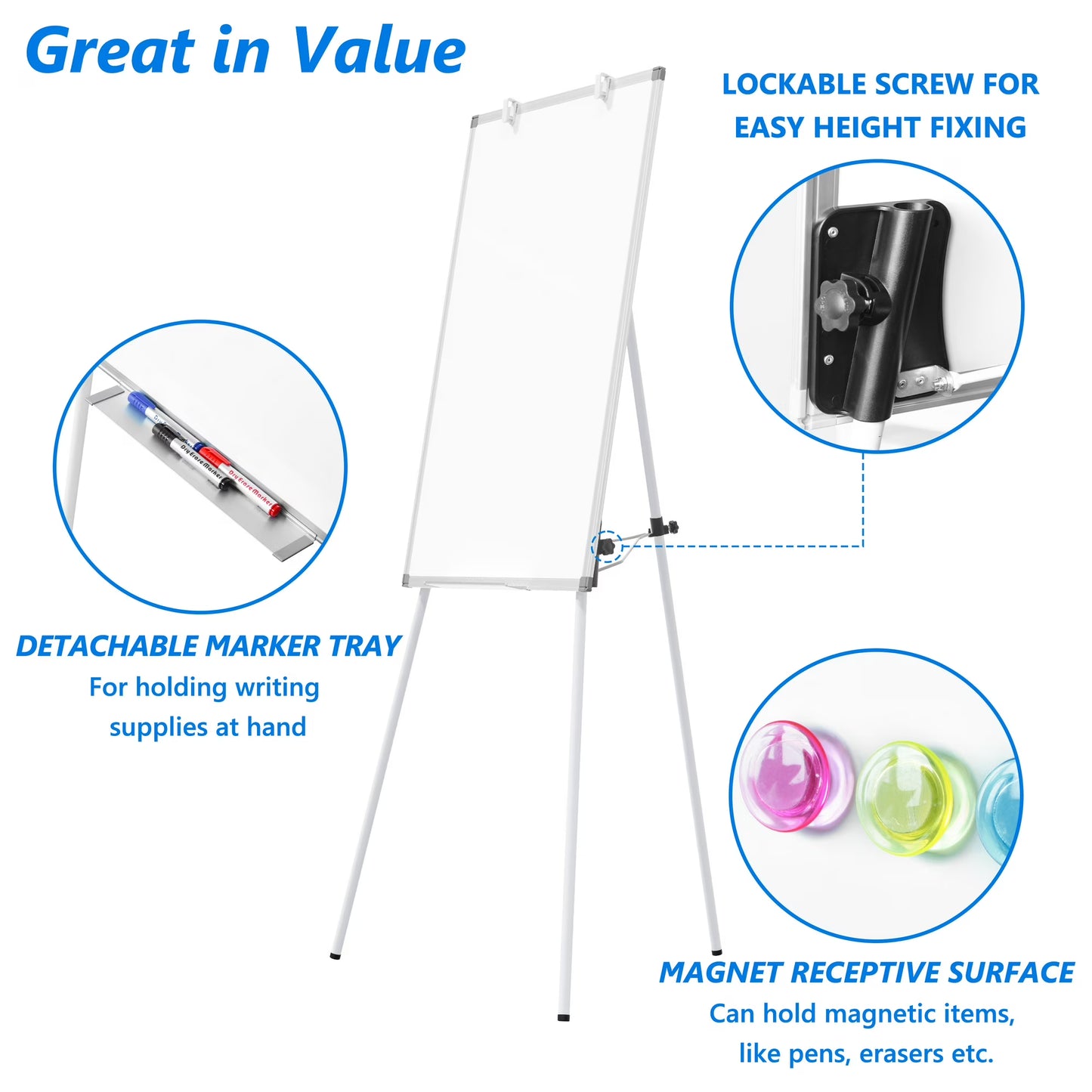 Tooloton 36x24 Inch Magnetic Whiteboard with Adjustable Tripod Stand, Portable Dry Erase Board for Home, Office & School Use