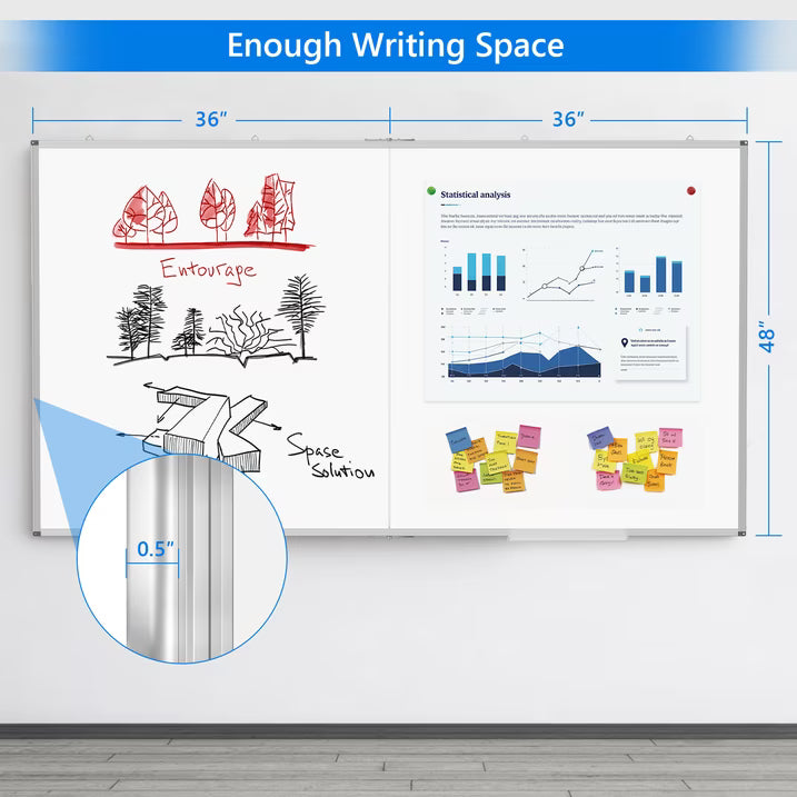 Tooloton 72" x 48" Magnetic Aluminum Frame Whiteboard, Foldable Wall-Mounted Dry Erase Board with Pen Tray